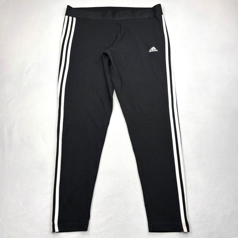 adidas Essentials 3 Stripes Leggings Womens XL Black White High Waist Tights Top